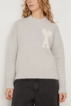 Off White ADC Sweater In Pearl Grey -Dries Van Noten Shop ami OffWhiteADCSweaterinPearlGrey 2