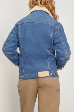 Trucker Jacket Lined With Synthetic Fur In Used Blue -Dries Van Noten Shop ami TruckerJacketLinedwithSyntheticFurinUsedBlue 3