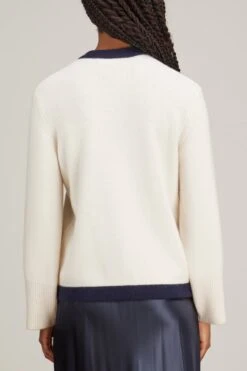 Belvedere Cardigan In Ivory/Navy Trim 8 Belvedere Cardigan In Ivory/Navy Trim -Dries Van Noten Shop arch4 belvedere cardigan in ivory navy trim 3