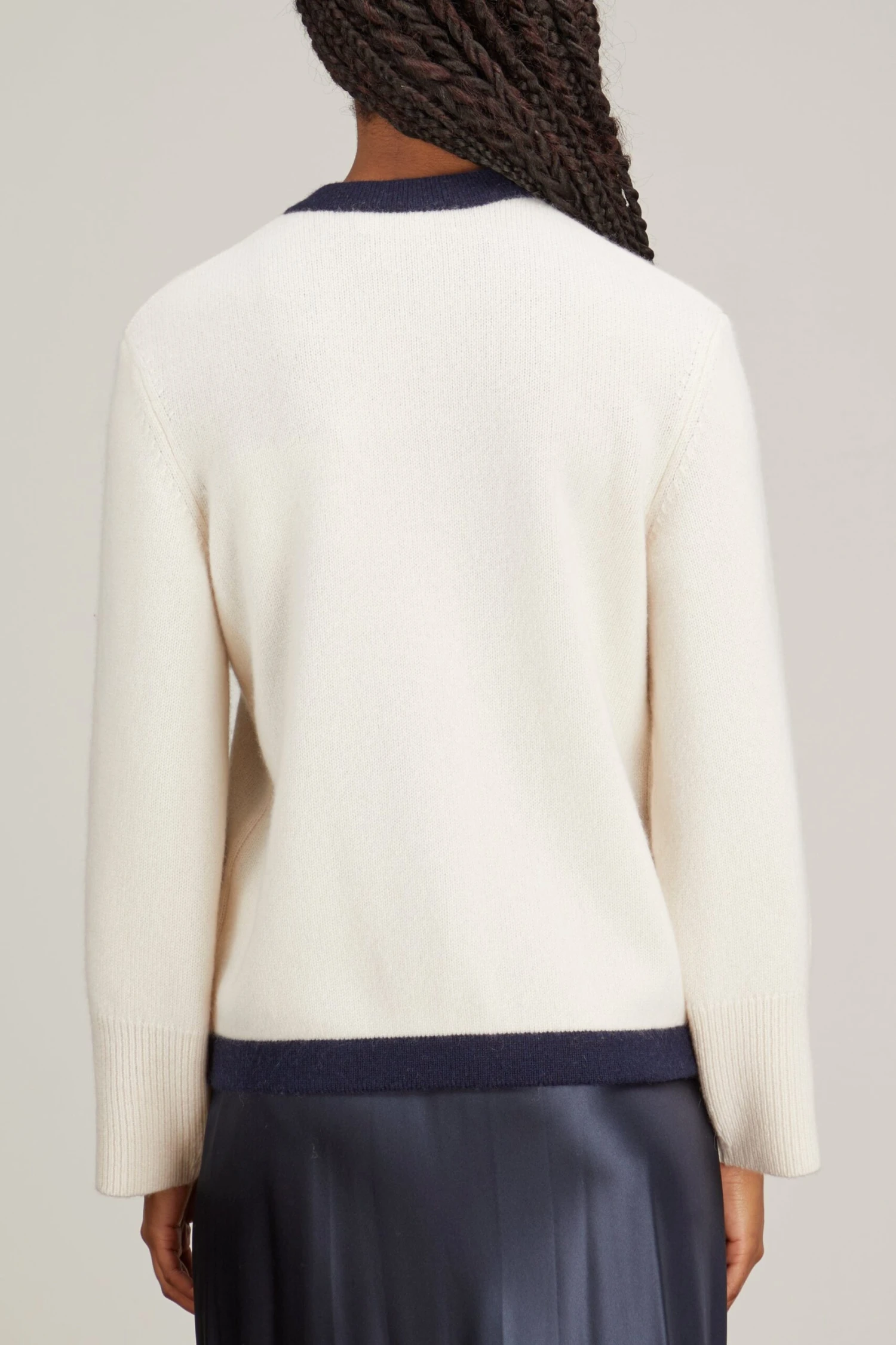 Belvedere Cardigan In Ivory/Navy Trim 4 Belvedere Cardigan In Ivory/Navy Trim - Image 4