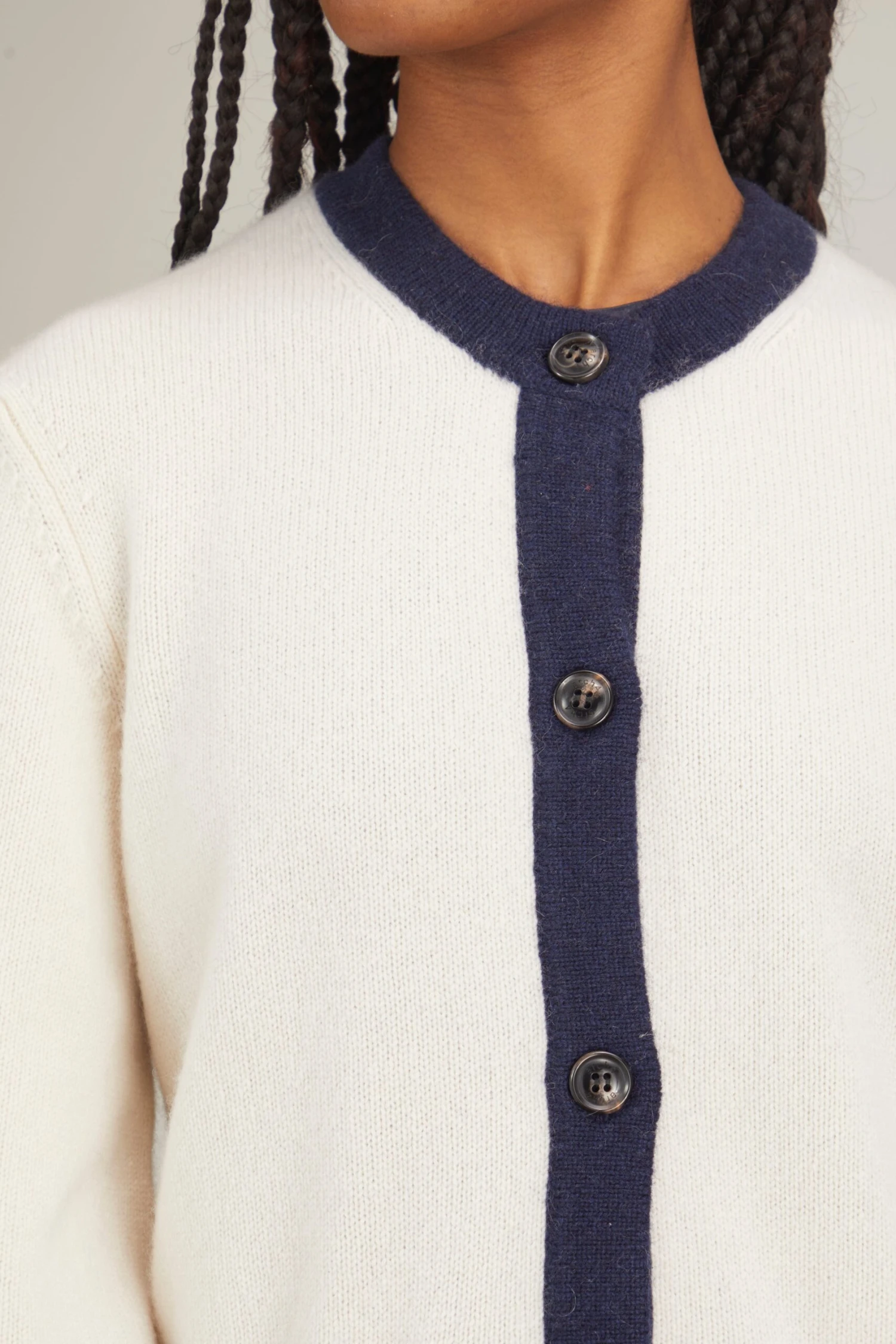 Belvedere Cardigan In Ivory/Navy Trim 5 Belvedere Cardigan In Ivory/Navy Trim - Image 5