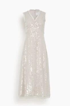 Erdem Denise Sleeveless Ankle Length V-Neck Dress In Ice Pink