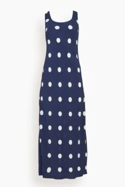 Hera Bias Dress In Navy Polka Dot