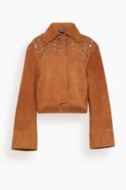 Nova Eyelet Suede Jacket In Tobacco