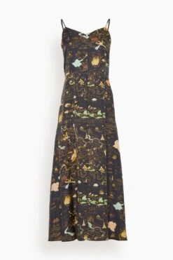 Petula Dress In Carte Gold Noir