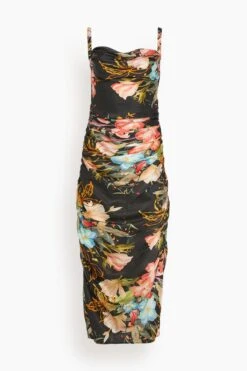 Rachel Cowl Neck Slip Dress In Opulent Print In Mystic