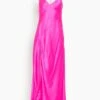 Hi Slit Deep V Halter Maxi Dress In Hot Fuschia