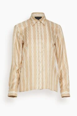 NILI LOTAN Lou Shirt In Chain Link Khaki/Ivory