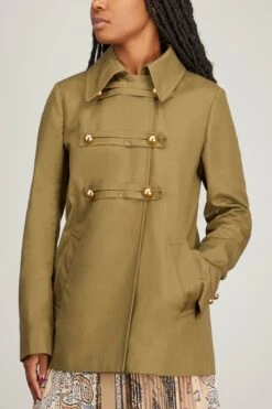 Clara Organic Cotton Peacoat In Verde -Dries Van Noten Shop callas milano clara organic cotton peacoat in verde 2