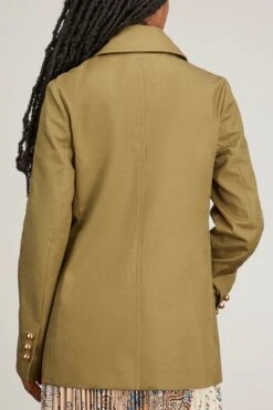Clara Organic Cotton Peacoat In Verde -Dries Van Noten Shop callas milano clara organic cotton peacoat in verde 3