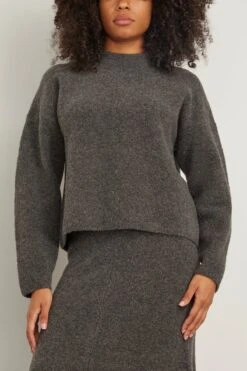Alva Boucle Cocoon Knit Top In Charcoal -Dries Van Noten Shop clea AlvaBoucleCocoonKnitTopinCharcoal 2