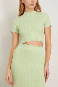 Poppy Scallop Knit Top In Pistachio -Dries Van Noten Shop clea PoppyScallopKnitTopinPistachio 2