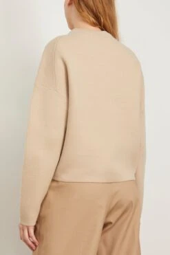 Sian Boiled Wool Cocoon Knit Top In Camel -Dries Van Noten Shop clea SianBoiledWoolCocoonKnitTopinCamel 3