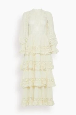 SEA Haven Cotton Dobby Long Sleeve Pintucked Dress In Cream