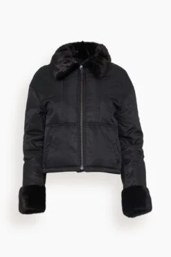 Nylon Bomber Jacket With Mink Trim In Noir