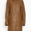 Uvon Long Leather Jacket In Brown