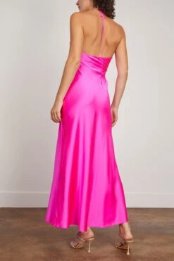 Hi Slit Deep V Halter Maxi Dress In Hot Fuschia -Dries Van Noten Shop dannijo HiSlitDeepVHalterMaxiDressinHotFuschia 3