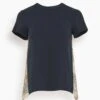 Sacai Bandana Print T-Shirt In Dark Navy/Beige