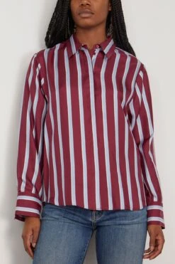 DOROTHEE SCHUMACHER Luxurious Stripes Blouse In Red Blue White Mix -Dries Van Noten Shop dorothee LuxuriousStripesBlouseinRedBlueWhiteMix 2