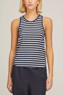 DOROTHEE SCHUMACHER Endless Shimmer Top In Silver Navy Mix -Dries Van Noten Shop dorothee endless shimmer top in silver navy mix 2