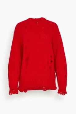 R13 Distressed Oversized Sweater In Red Cashmere