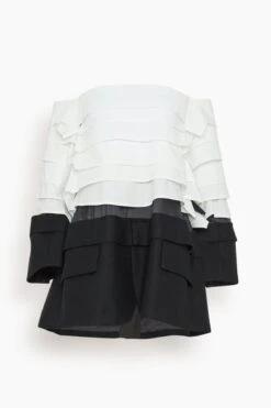 Sacai Wool Melton Mix Cotton Poplin Dress In Off White X Black