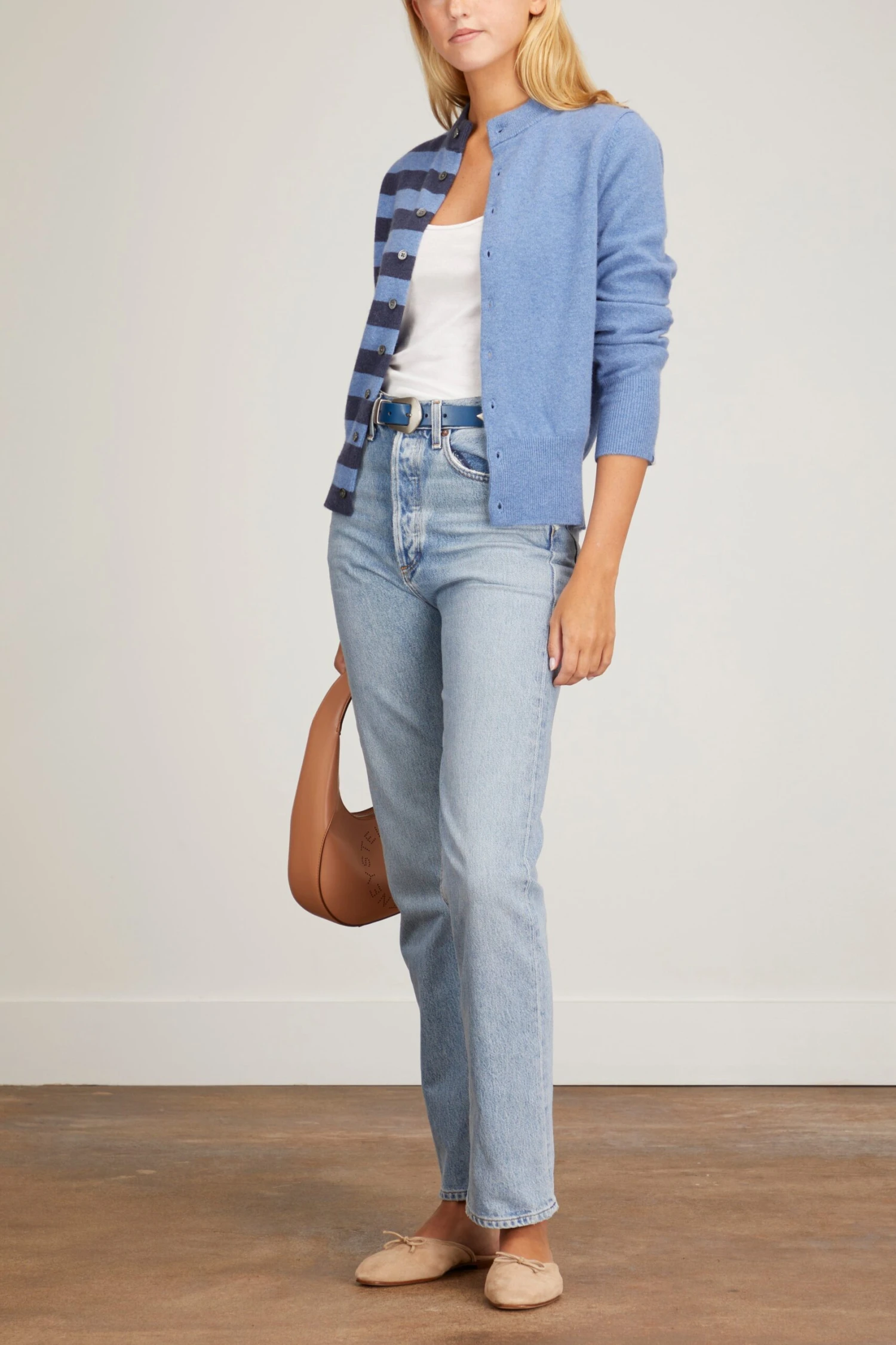 Little Game Paneled Contrast Cardigan In Denim/Ocean 2 Little Game Paneled Contrast Cardigan In Denim/Ocean - Image 2