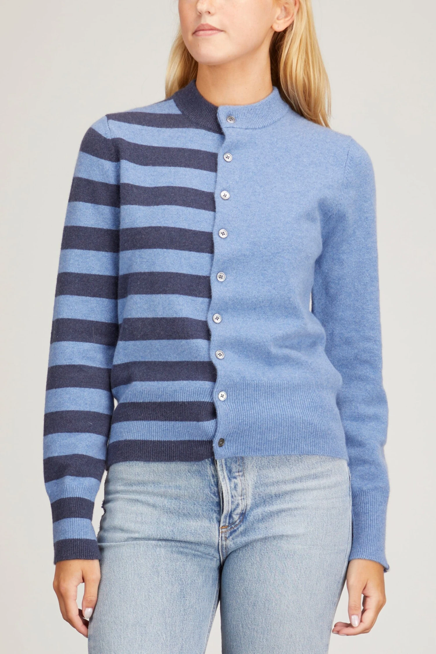 Little Game Paneled Contrast Cardigan In Denim/Ocean 3 Little Game Paneled Contrast Cardigan In Denim/Ocean - Image 3