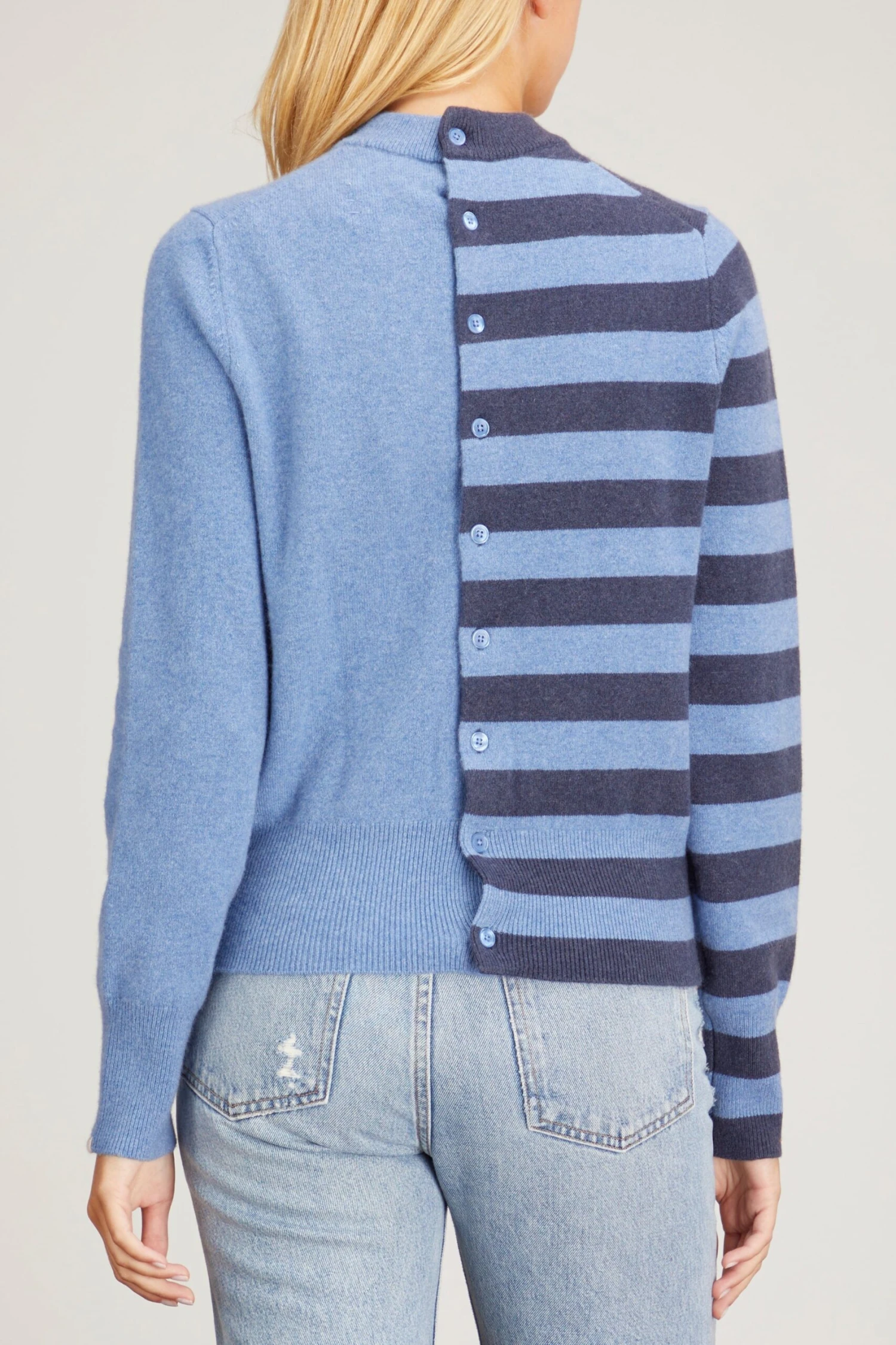 Little Game Paneled Contrast Cardigan In Denim/Ocean 4 Little Game Paneled Contrast Cardigan In Denim/Ocean - Image 4