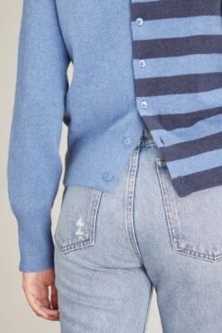 Little Game Paneled Contrast Cardigan In Denim/Ocean 9 Little Game Paneled Contrast Cardigan In Denim/Ocean -Dries Van Noten Shop extreme cashmere little game paneled contrast cardigan in denim ocean 4