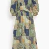 SEA Louie Patchwork Puff Sleeve Smocked Dress In Multi