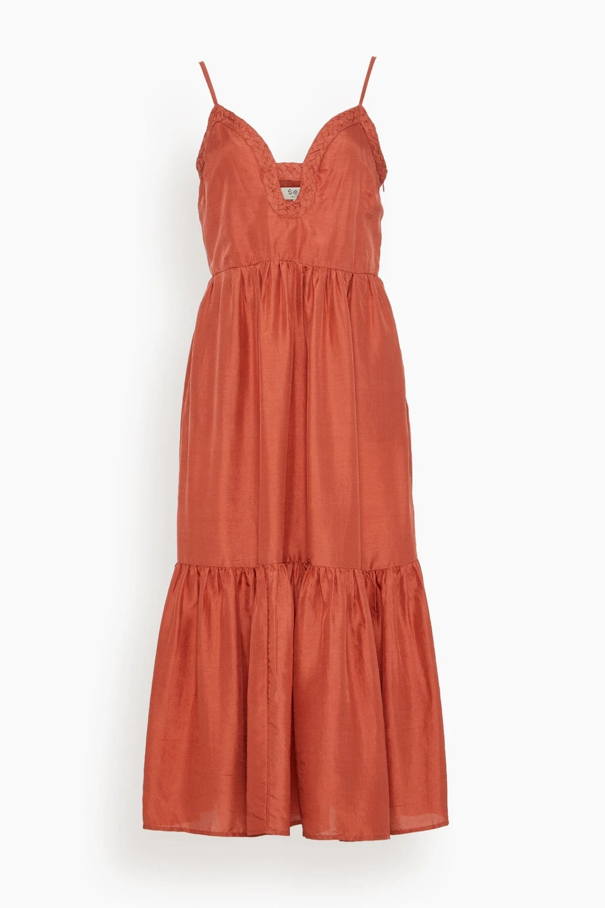 SEA Kyle Solid Slip Dress With Braid In Coral 1 SEA Kyle Solid Slip Dress With Braid In Coral