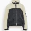 Sacai Faux Shearling X Nylon Twill Mix Blouson In Black X Ecru