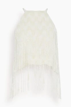 PROENZA SCHOULER Graphic Beaded Fringe Embroidered Top In White Multi