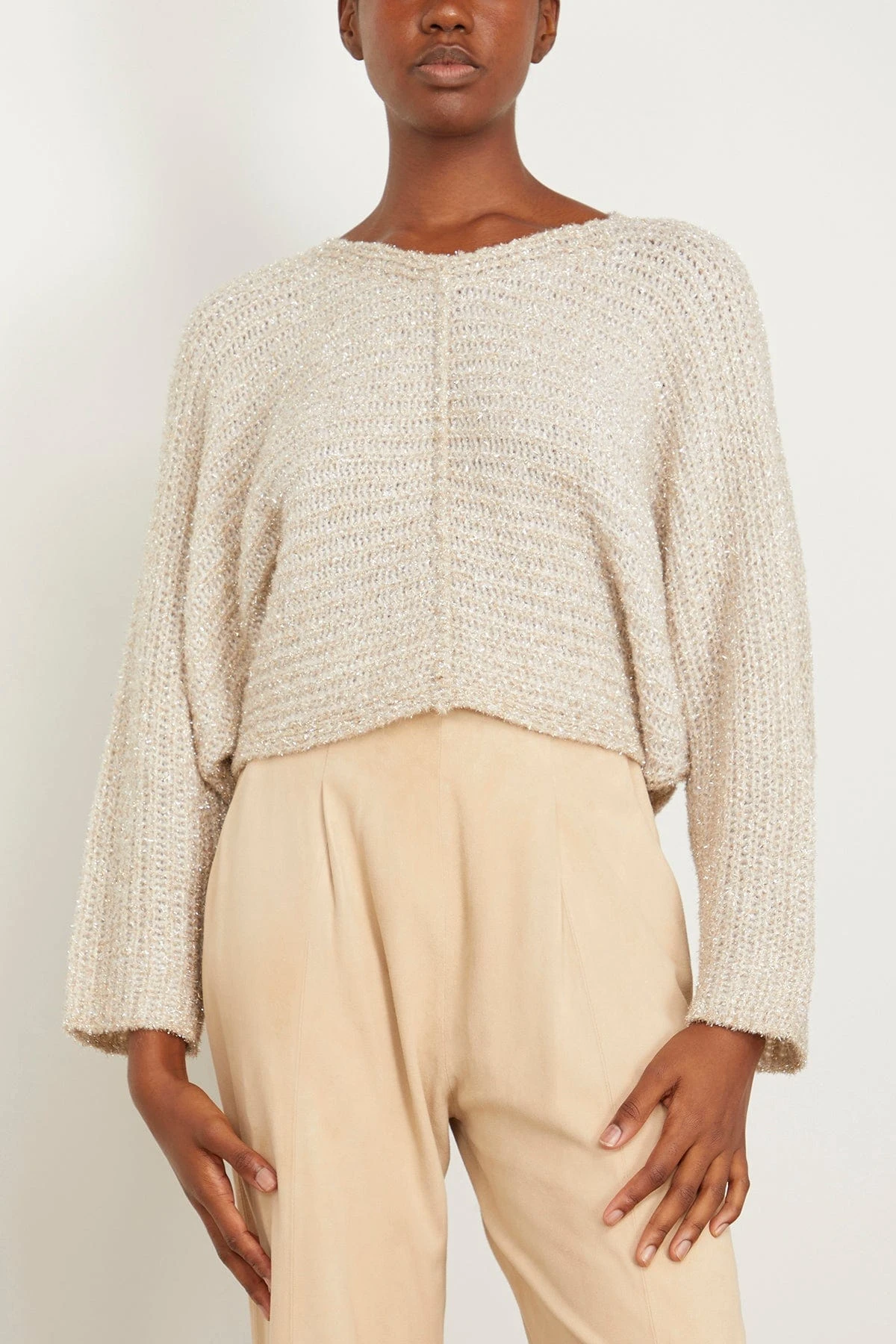 FORTE_FORTE Lurex Chenille Poncho Sweater In Gold 3 FORTE_FORTE Lurex Chenille Poncho Sweater In Gold - Image 3