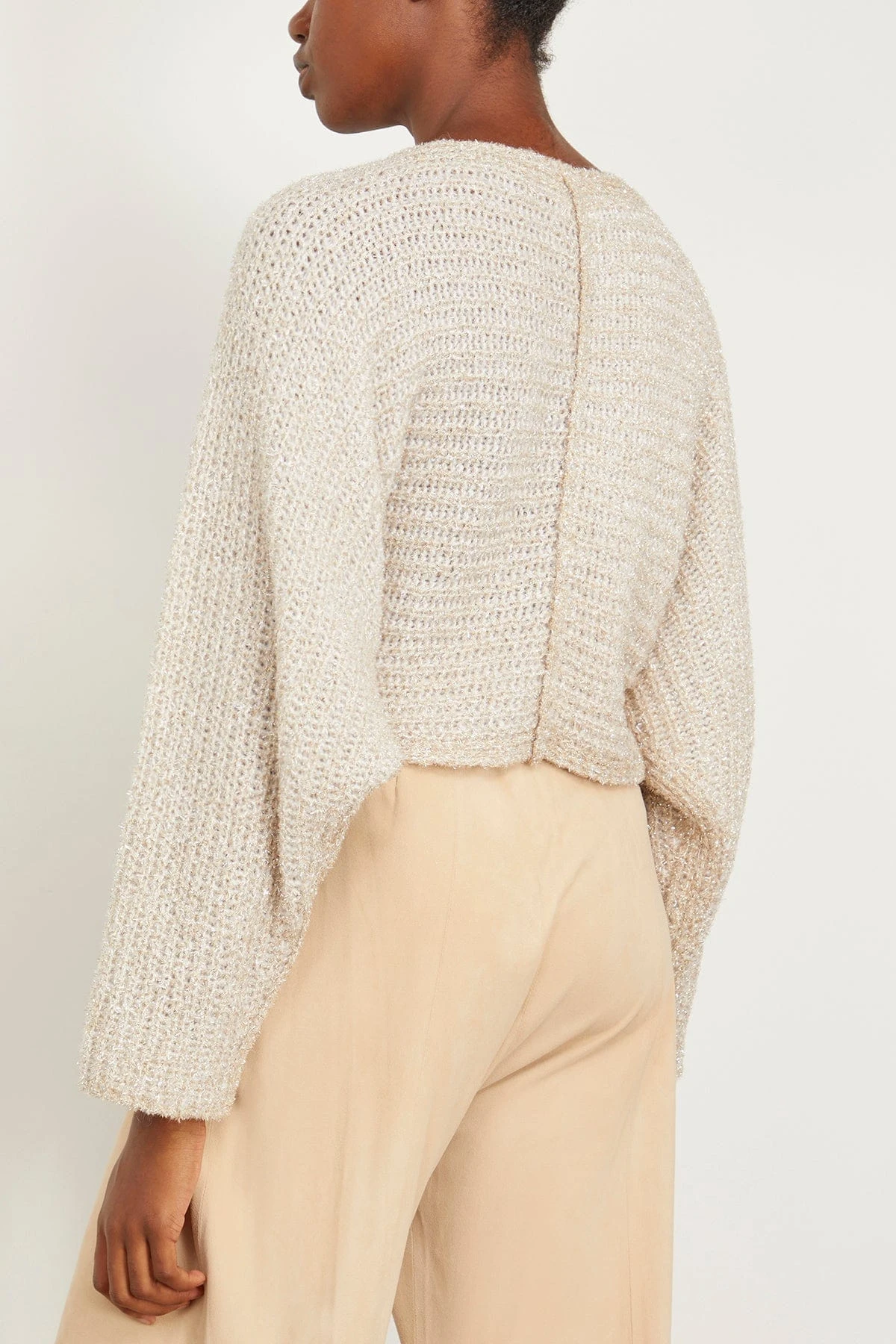 FORTE_FORTE Lurex Chenille Poncho Sweater In Gold 4 FORTE_FORTE Lurex Chenille Poncho Sweater In Gold - Image 4