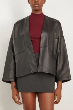 FORTE_FORTE Nappa Leather Kimono Jacket In Noir -Dries Van Noten Shop forte NappaLeatherKimonoJacketinNoir 2