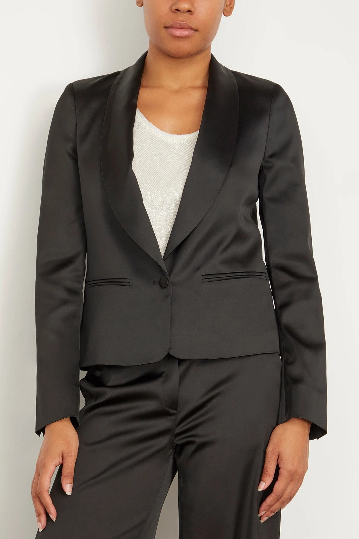 FORTE_FORTE Stretch Duchesse Tuxedo Jacket In Noir 3 FORTE_FORTE Stretch Duchesse Tuxedo Jacket In Noir - Image 3