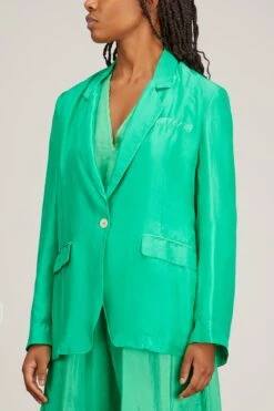 FORTE_FORTE Habotai Silk Jacket In Emerald -Dries Van Noten Shop forte habotai silk jacket in emerald 2
