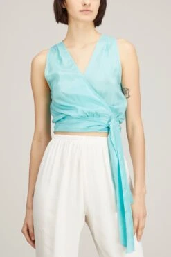 FORTE_FORTE Habotai Silk Crossed Top In Crystal -Dries Van Noten Shop forte habotrai silk crossed top in crystal 2