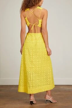 Ganni Broderie Anglaise Two Piece Dress In Maize -Dries Van Noten Shop ganni broderie anglaise two piece dress in maize 3