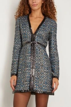 GIAMBATTISTA VALLI Boucle Mini Dress In Blue/Gold -Dries Van Noten Shop giambattista BoucleMiniDressinBlueGold 2