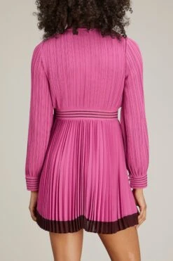 Calypso Pleated Georgette Tie Front Mini Dress In Opera Pink 8 Calypso Pleated Georgette Tie Front Mini Dress In Opera Pink -Dries Van Noten Shop jonathan simkhai calypso pleated georgette tie front mini dress in opera pink 3