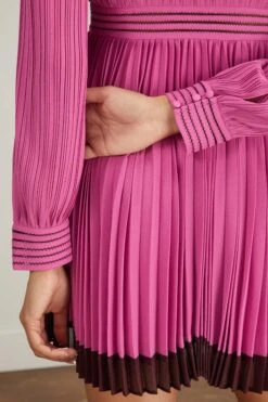Calypso Pleated Georgette Tie Front Mini Dress In Opera Pink 9 Calypso Pleated Georgette Tie Front Mini Dress In Opera Pink -Dries Van Noten Shop jonathan simkhai calypso pleated georgette tie front mini dress in opera pink 4 1