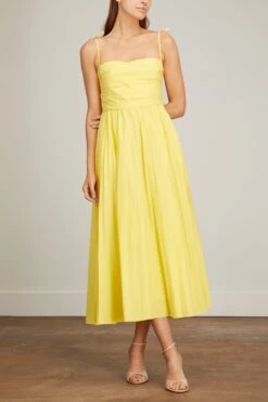 Caroline Pleated Midi Dress In Limoncello -Dries Van Noten Shop jonathan simkhai caroline pleated midi dress in limoncello 2