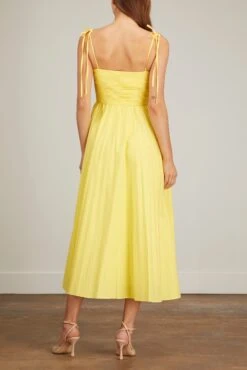 Caroline Pleated Midi Dress In Limoncello -Dries Van Noten Shop jonathan simkhai caroline pleated midi dress in limoncello 3