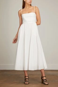Caroline Pleated Midi Dress In White -Dries Van Noten Shop jonathan simkhai caroline pleated midi dress in white 2