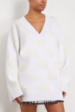 JW Anderson Bunny Jacquard V Neck Jumper In White/Ivory 6 JW Anderson Bunny Jacquard V Neck Jumper In White/Ivory -Dries Van Noten Shop jwanderson BunnyJacquardVNeckJumperinWhiteIvory 2