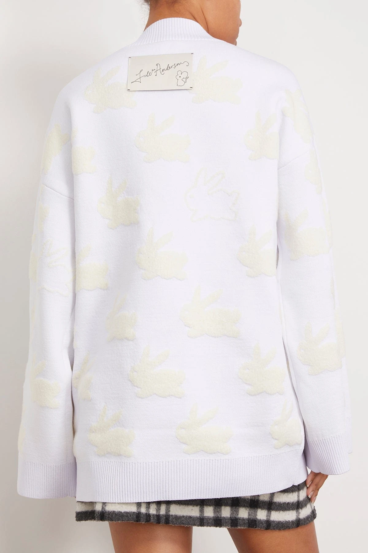 JW Anderson Bunny Jacquard V Neck Jumper In White/Ivory 4 JW Anderson Bunny Jacquard V Neck Jumper In White/Ivory - Image 4