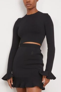 JW Anderson Cropped Ruffled Sleeve Jumper In Black -Dries Van Noten Shop jwanderson CroppedRuffledSleeveJumperinBlack 2